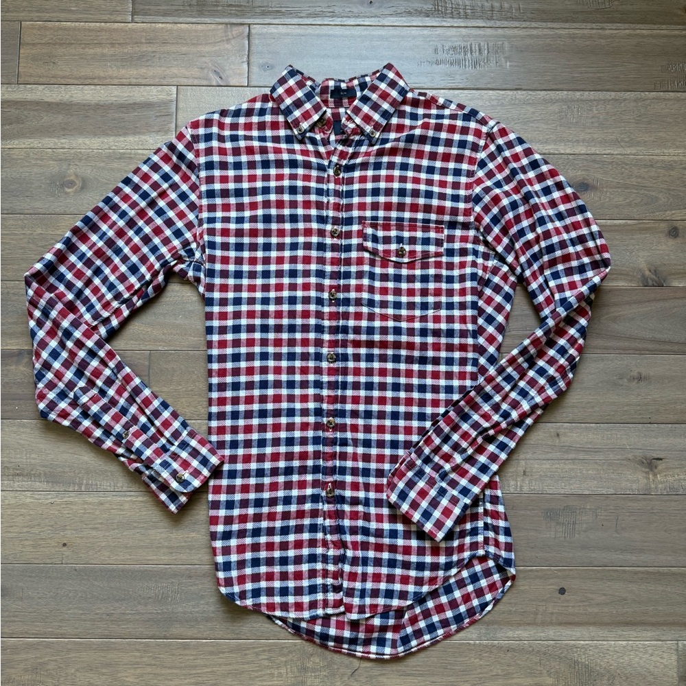 J. Crew Red and Blue Gingham Brushed Twill Casual Button Down Shirt